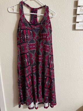 Prana Racerback Midi Dress in Burgundy and Black Geometric Print